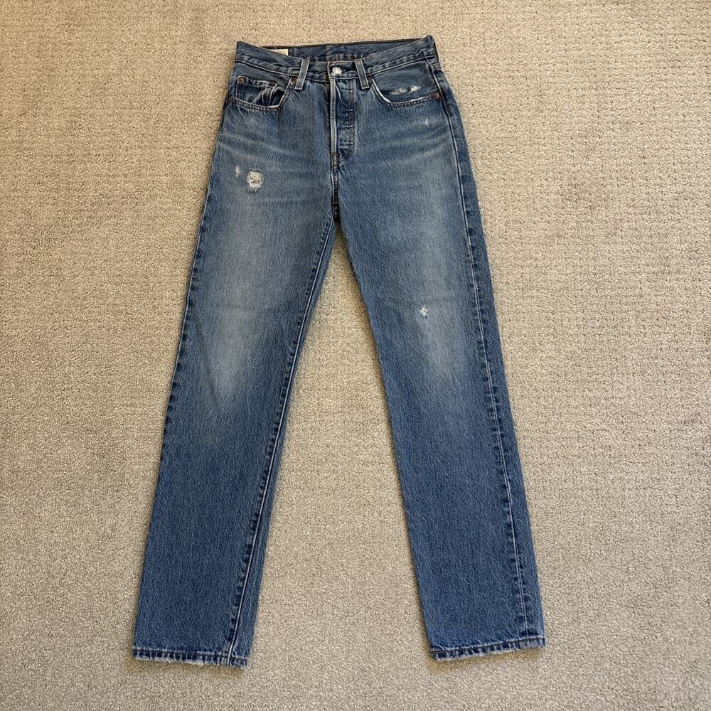 Levis Premium 501 Jeans Womens 24/30 Blue Wash Original Fit Straight Button Fly